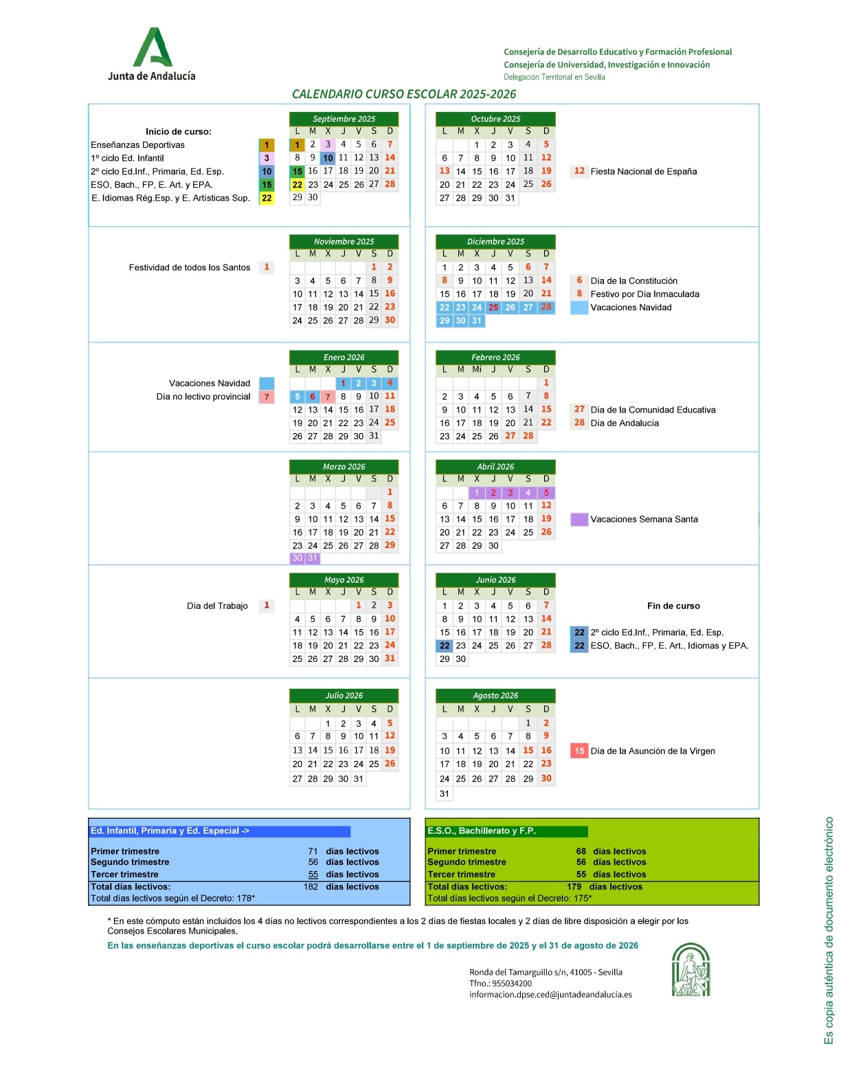 Calendario escolar Sevilla 2024/25